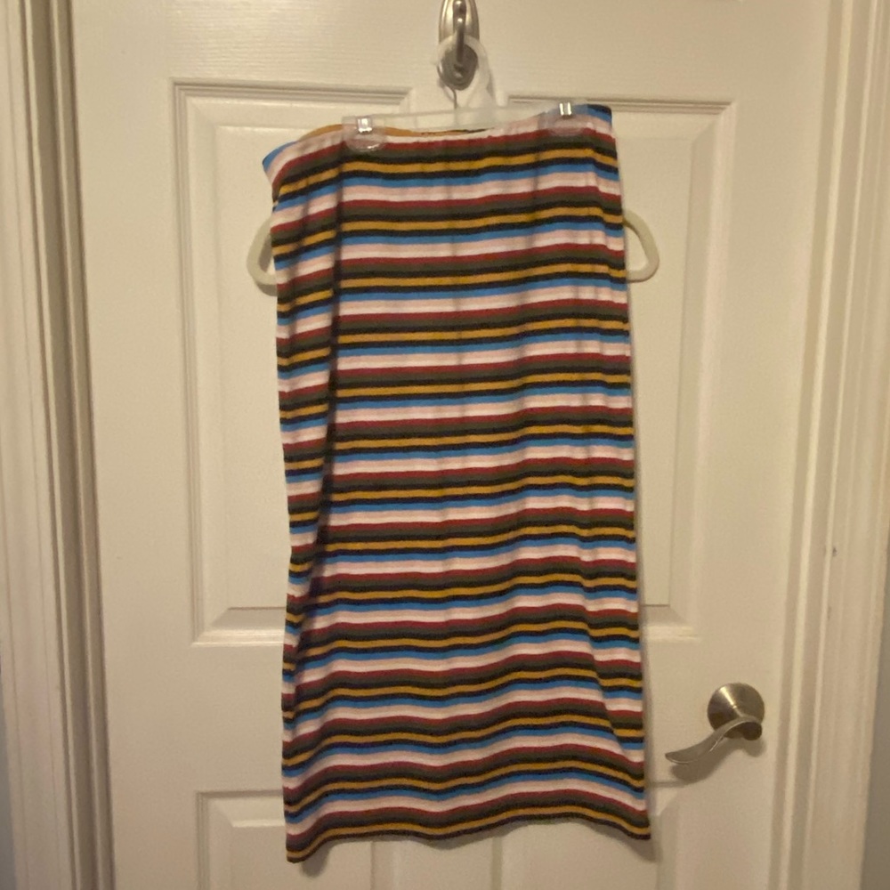 Multi-color skirt striped asymmetrical midi skirt adjustable waist; boutique